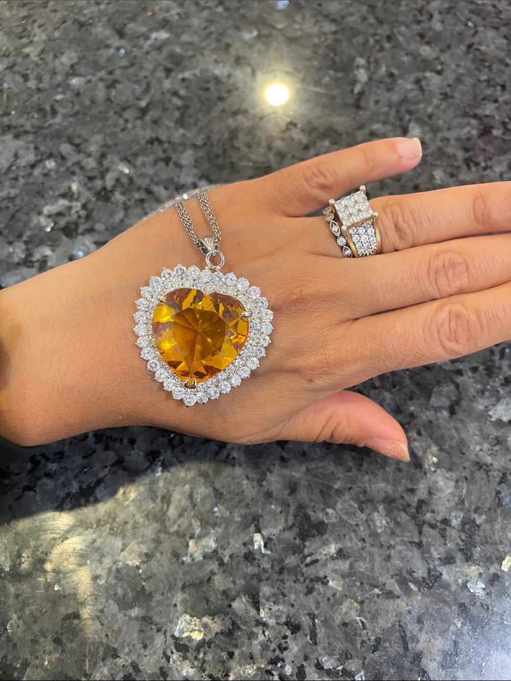Heart-Shaped Citrine Pendant Necklace in Golden Yellow Sterling 925